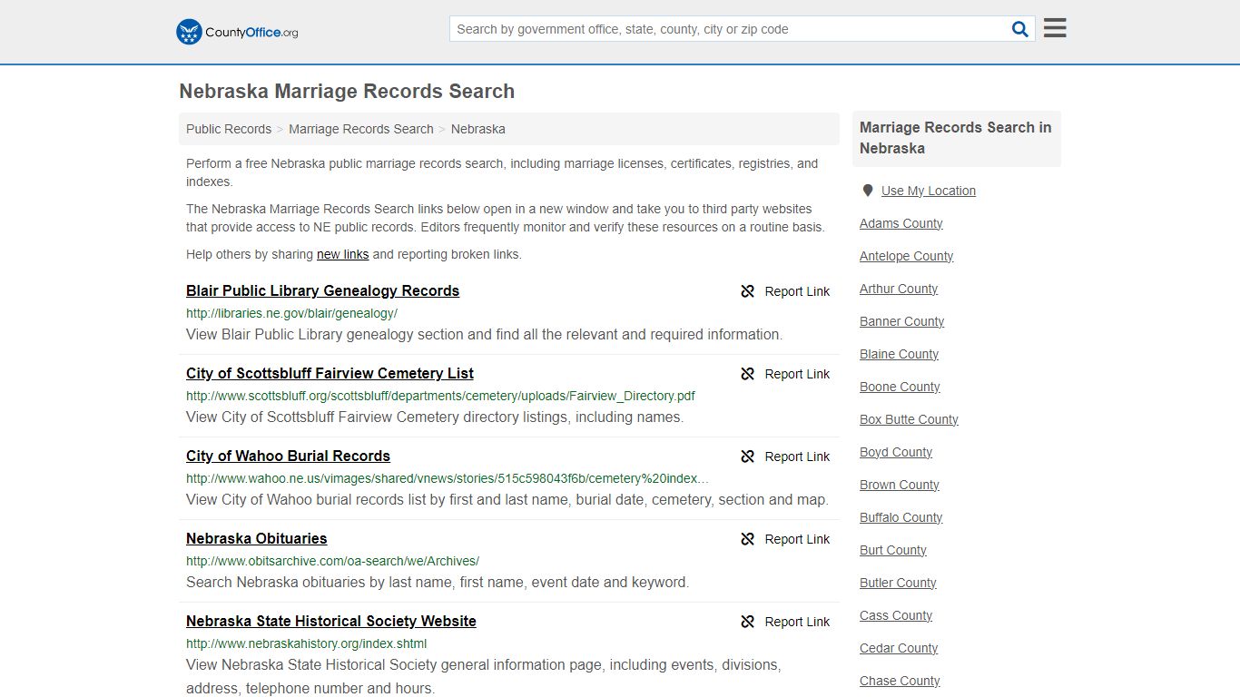 Nebraska Marriage Records Search - County Office